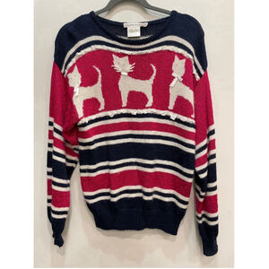 Malina Wong Vintage Cotton Angora Knit Embellished Cat Sweater Small Grannie